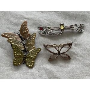 Lot Of 3 Vintage Brooch Pins Butterfly Dragonfly Estate Jewelry